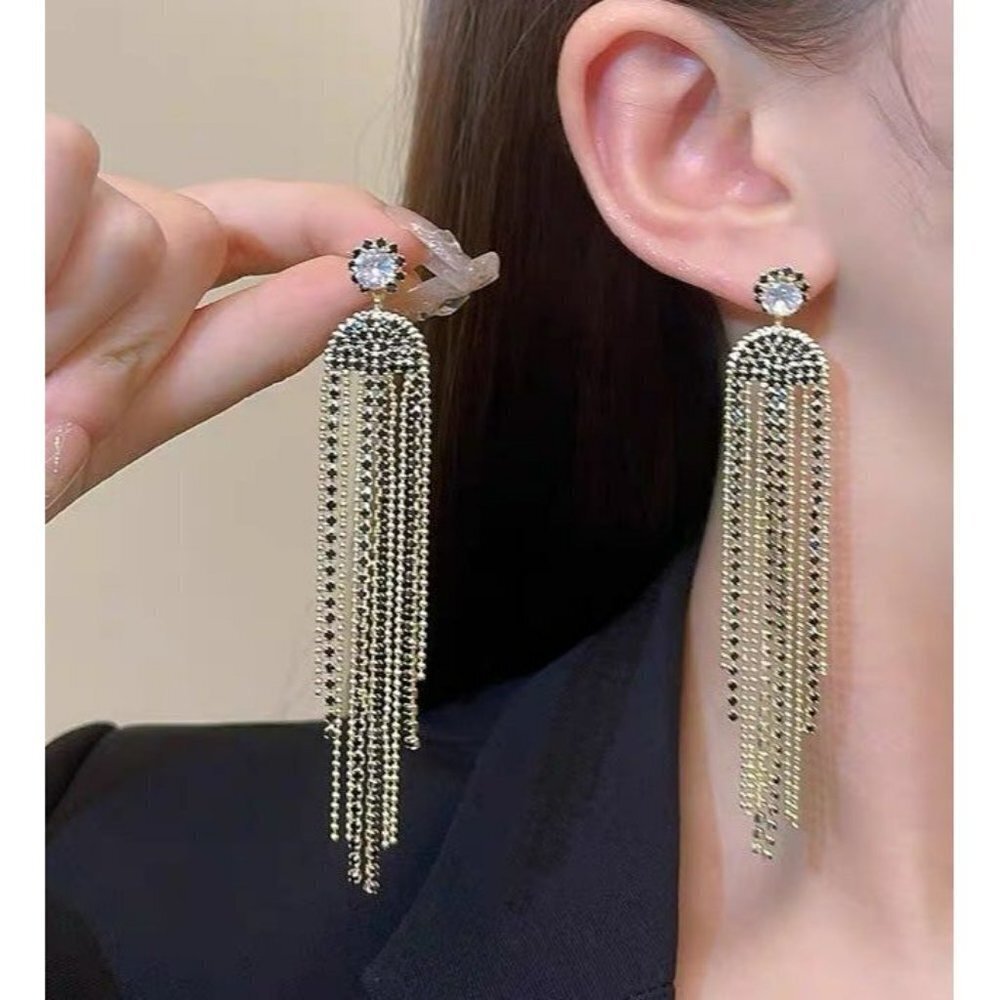 Long Fringed Earrings Full Of Diamond Earrings Trend Earrings - Picture 1 of 5